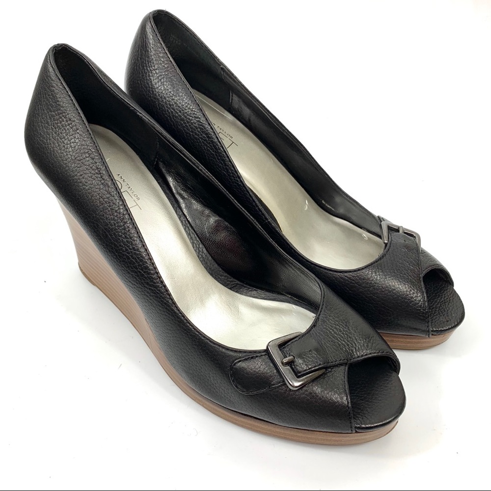 Loft Black Open Toe Wedge Shoes‎ Heels
